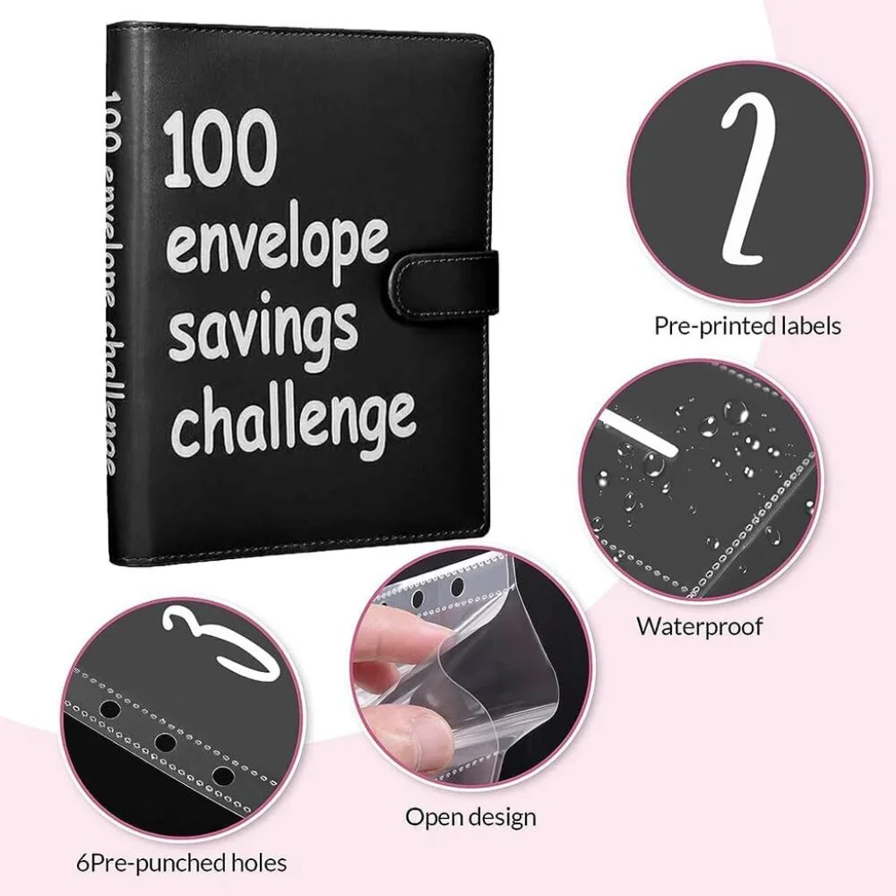 100 Envelope Money Savings Challenge Binder $5,500 (Black)